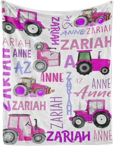 Miniatura 25 de Manta personalizada de tractores, nombre personalizado con diseño de camiones de tractor agrícola, manta de cama de franela de felpa suave
