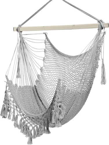 Miniatura 10 de Silla Hamaca, Máximo 330 Libras, Silla Colgante Grande, Silla Columpio de Cuerda de Algodón Suave con Varilla de Metal de Alta Capacidad de Carga