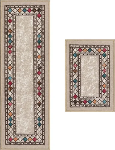 Miniatura 4 de Antep Rugs - Alfombras modernas con bordes, antideslizantes (antideslizante), de perfil bajo con respaldo de goma, para cocina, juego de 2 piezas