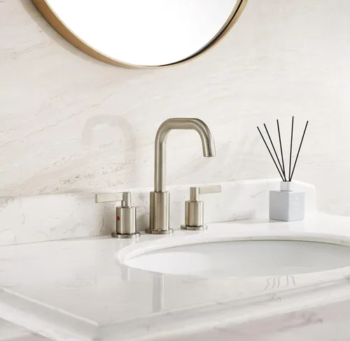 Miniatura 2 de TimeArrow TAF288S-BN - Grifo de fregadero de baño de níquel cepillado de 2 manijas de 8 pulgadas con drenaje emergente, grifo de lavabo de tocador