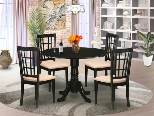 Miniatura 2 de East West Furniture DLNI5-BLK-C - Juego de mesa de comedor moderno de 5 piezas, incluye una mesa redonda de madera con gotas y 4 sillas de comedor