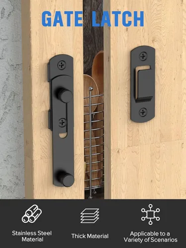 Miniatura 3 de Cerradura de puerta corrediza de granero, pestillos de seguridad de acero inoxidable y cerrojos de perno de puerta para gabinete de vino, baño, Negro