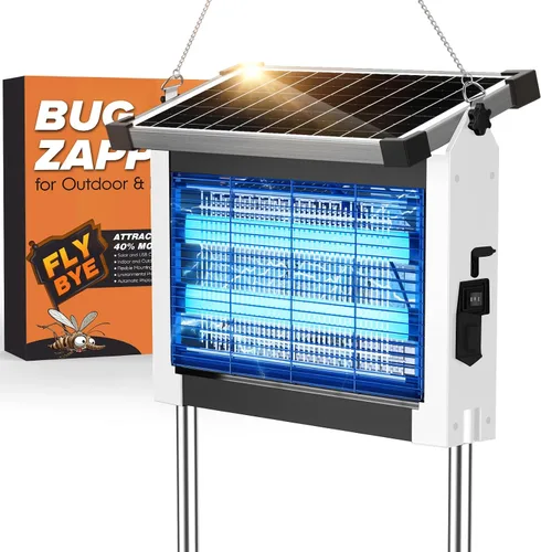 Miniatura 8 de Extractor de Insectos Solar para Exteriores, Jinyeda Mata Mosquitos Recargable 4500V con Batería de 4000mAh, Panel Solar Desmontable, Mata Mosquitos