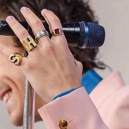 Miniatura 3 de Juego de anillos con inicial H S y letra HS para mujeres y hombres Cobre