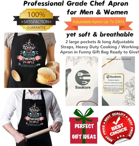 Miniatura 7 de Divertidos delantales de hornear para mujeres y hombres, bonitos regalos para panaderos, delantales de cocina con 2 bolsillos, delantal