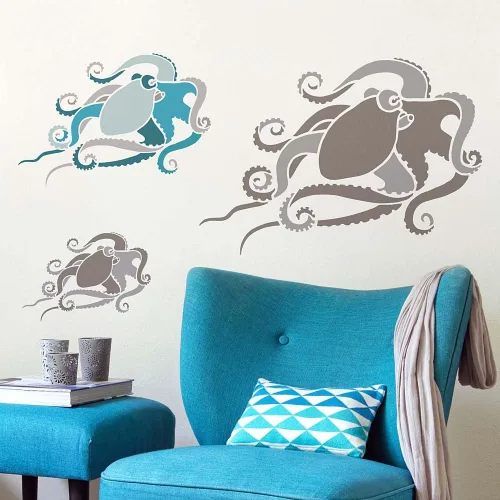 Miniatura 5 de Plantilla de arte de pared de pulpo – Plantillas de pintura de pared para un fácil cambio de imagen de habitación – Plantilla grande para pintar