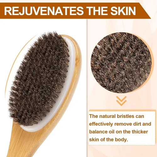 Miniatura 3 de eaxun Cepillo de ducha de bambú con mango largo curvado, exfoliante de espalda de 16.7 pulgadas con cerdas naturales para hombres y mujeres