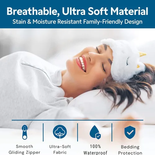 Miniatura 7 de Guardmax Protector de almohada de algodón de rizo con cremallera, tamaño estándar, paquete de 2 unidades, 100% impermeable, a prueba de chinches, a