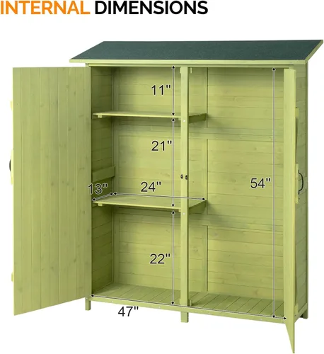 Miniatura 9 de VINGLI Cobertizo de almacenamiento de madera para exteriores, cobertizo de jardín extra grande con 2 pestillos de seguridad, organizador de Verde