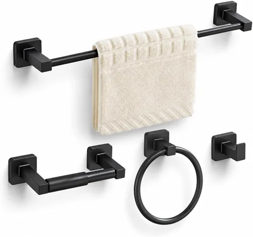 Miniatura 13 de Juego de 4 piezas de accesorios de baño de color dorado cepillado claro, juego de toallero de acero inoxidable montado en la pared, incluye toallero