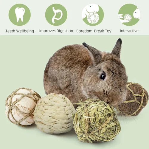 Miniatura 3 de andwe Pelotas de juego de animales pequeños, juguetes masticables rodantes y golosinas para conejillos de indias, chinchilla, conejito degus, jaula
