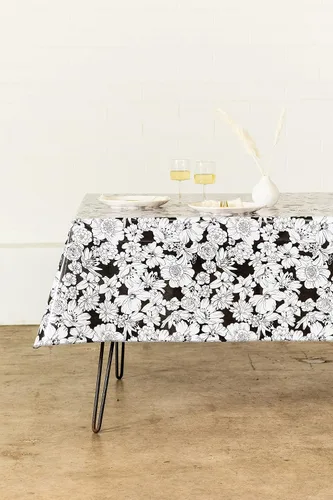 Miniatura 3 de Wildflowers - Mantel de hule para patios, pícnic y mesas de cocina, color negro, vinilo de plástico, mantel de plástico (54.7 x 89.8 in)