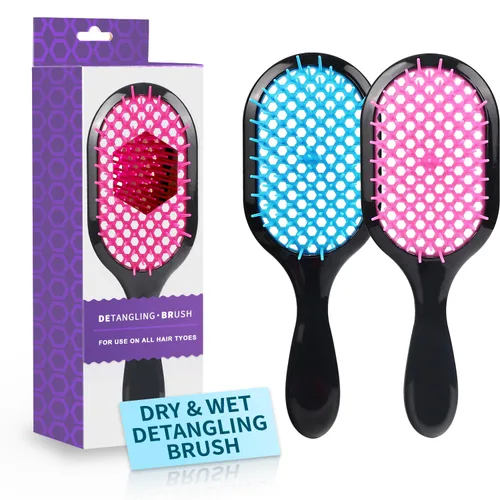 Miniatura 8 de Cepillo desenredante, paquete de 2 cepillos desenredantes, desenredante suave y eficaz en tipos de cabello frágil húmedo o seco, ultraligero, Rosa