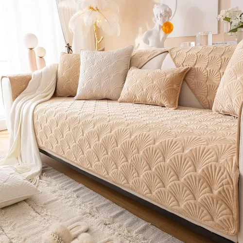 Miniatura 13 de vctops Fundas acolchadas de terciopelo súper suave para sofá y sillón, funda antideslizante para sofá seccional con patrón de hojas, forro de sofá