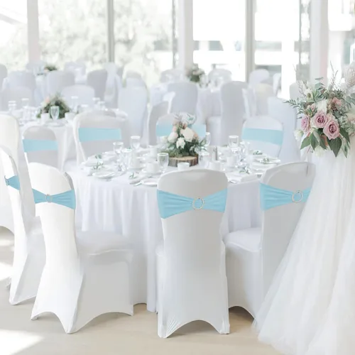 Miniatura 5 de WJWHQ 100 piezas de cintas elásticas de elastano con lazos para sillas, bandas de cubierta de silla con hebilla deslizante para eventos de boda
