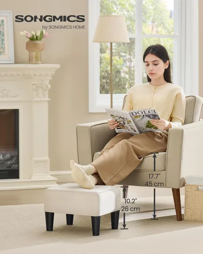 Miniatura 2 de SONGMICS Taburete para pies con patas, Otomán Taburete Pequeño, Asiento de Terciopelo con Cojín Grueso, para Sala de Estar, Dormitorio, Entrada
