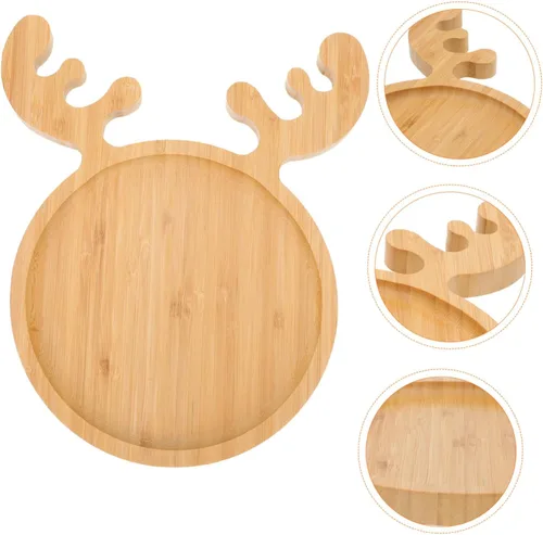 Miniatura 7 de Angoily Bandeja de madera para servir de Navidad, cornamentas de reno, bandeja para sushi sashimi, bandeja para aperitivos, postres, dulces