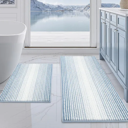 Miniatura 100 de BSICPRO Juegos de Alfombras y Tapetes para Baño, Juego de Alfombra de Baño de Felpilla Gruesa Absorbente de 2 Piezas Antideslizante, Tapetes Suaves
