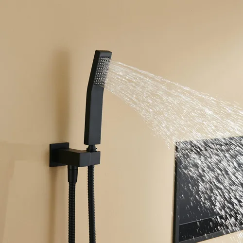 Miniatura 5 de Sistema de ducha de lluvia de 12 pulgadas, juego combinado de ducha negro para montaje en pared, grifos de baño con cabezal de ducha de lluvia