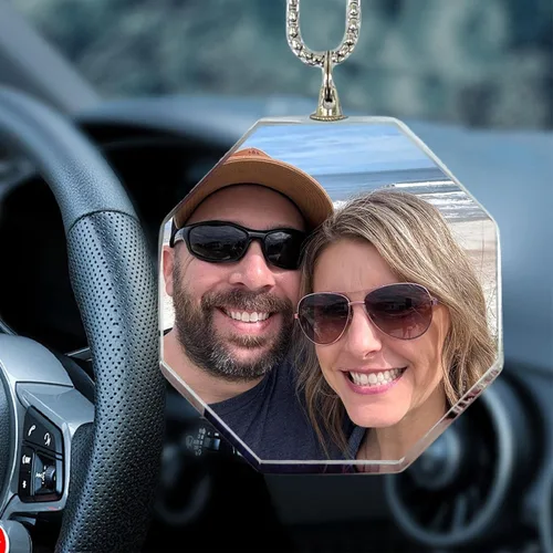 Miniatura 2 de Adorno colgante de cristal diáfano personalizado para espejo retrovisor de automóvil con foto, adorno personalizado para automóvil, decoración
