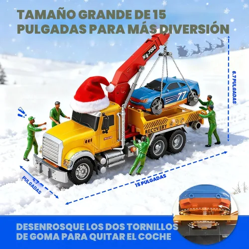 Miniatura 7 de SMILESSKIDDO Juguetes para niños pequeños de 3, 4, 5, 6 años, camión de remolque grande de fricción 1:12 con luz y sonido, coche deportivo y señales