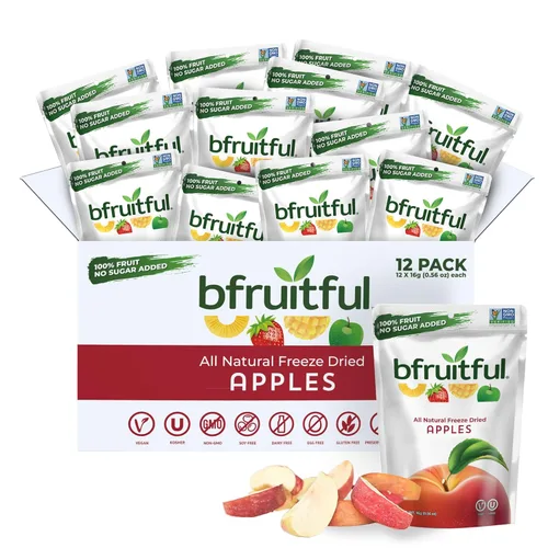 bfruitful Manzana liofilizada, bocadillos de fruta fresca liofilizados, sin gluten, veganos, sin lácteos, kosher, sin azúcar añadido, sin OMG,