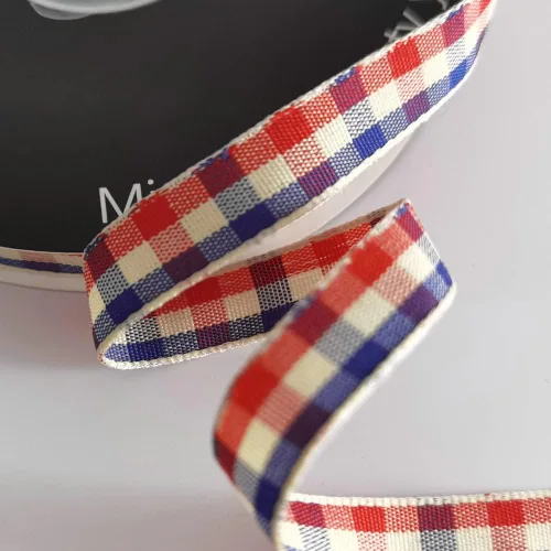 Miniatura 6 de Cinta a cuadros de guinga – 25 yardas, rojo y azul (3/8 pulgadas) para decoración de Navidad y embalaje de regalo