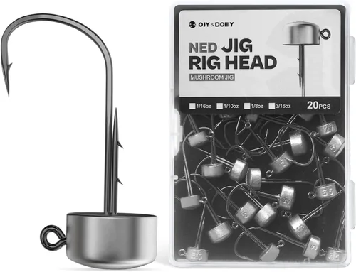 Ned Rig Jig Heads, paquete de 20 ganchos de hongo para pesca de lubina 1/16 3/32 1/8 3/16 oz
