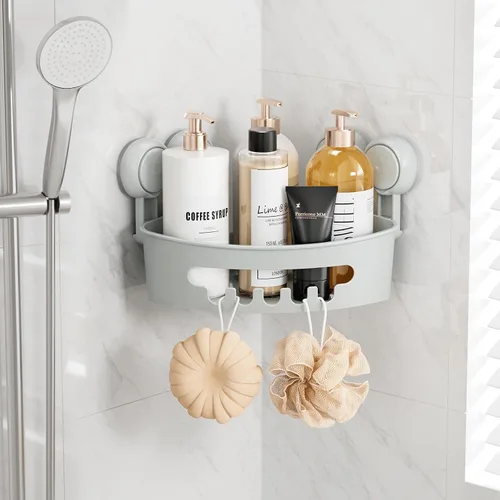 Miniatura 9 de TAILI Organizador de ducha de esquina con ventosas, organizador de pared montado, estante de plástico para baños pequeños, cocina, cesta de estante