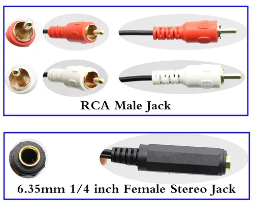 Miniatura 7 de Cable divisor en Y RCA de 0.250 in a 2, chapado en oro de 0.250 in (1/4 pulgadas), TRS hembra a 2 (dual) RCA macho estéreo audio Y Splitter Cable 12