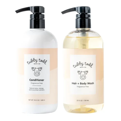 TUBBY TODD Hair Duo - Juego de champú y acondicionador para bebés, cuidado del cabello suave e hidratante, hipoalergénico, no irritante, para recién
