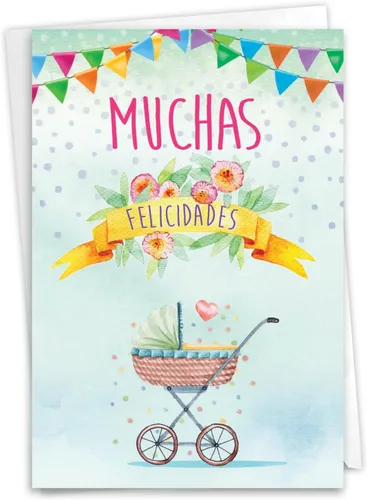 Miniatura 8 de NobleWorks Divertida tarjeta de papel para bebé español con sobre de 5 x 7 pulgadas (1 tarjeta) ducha, anuncio - En Camino C6355BBG-SL