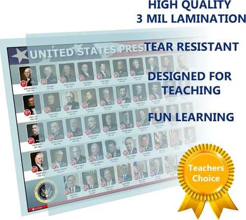 Miniatura 3 de Póster de los presidentes de los Estados Unidos de América, cartel horizontal laminado para decoración de pared escolar, para aula