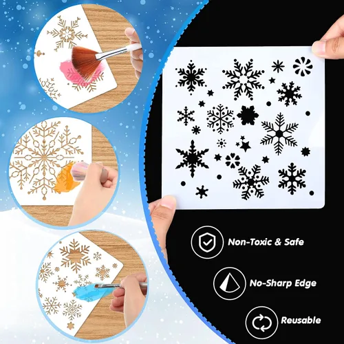 Miniatura 4 de 8 plantillas de copo de nieve de Navidad PET grandes plantillas de pintura de invierno reutilizables plantillas de vacaciones delicadas copos