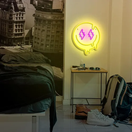 Miniatura 4 de Letrero de Neón Cara Sonriente Derretida Atenuable Letreros de Neón Cara Sonriente Derretida para Decoración de Pared Luces de Neón Sonrisa