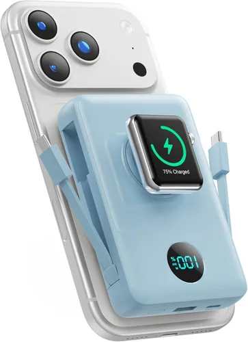 Miniatura 12 de Cargador portátil magnético 6 en 1 para iPhone con cables integrados, 10800 mAh 25 W PD cargador de energía de carga rápida, 6 salidas de pantalla