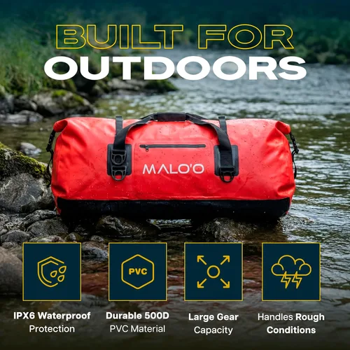 Miniatura 2 de Bolsa de lona impermeable seca Malo’o, bolsa de equipo resistente enrollable con tapa superior impermeable y correas Molle, bolsa marina para kayak