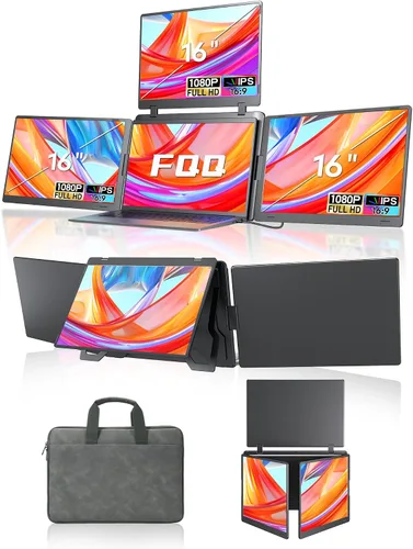 Monitor portátil de triple pantalla de 16 pulgadas para laptop, extensor de pantalla FHD 1200P, 1 cable para monitor cuádruple de 3 pantallas, Gris
