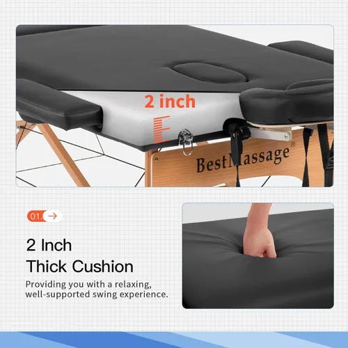 Miniatura 8 de BestMassage Cama de Masaje Portátil Mesa de Masaje de 28 Pulgadas de Ancho Cama de Pestañas Altura Ajustable Cuero PU 2 Plegable con Bolsa Oxford