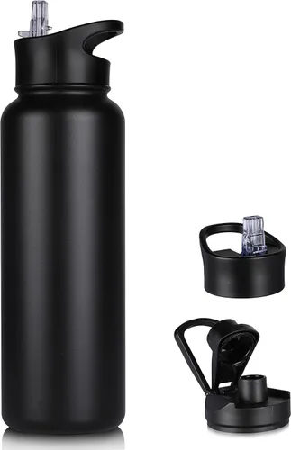 Miniatura 10 de Botella de agua aislada de 64 onzas con tapas de pajita y boquilla, jarra de agua de acero inoxidable de medio galón con mango de paracord, vacío