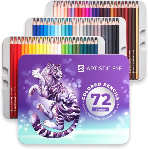 ARTISTIC EYE - Lápices de colores de alta calidad, juego de 72, minas de núcleo suave de 0.150 in, colores ricos y vibrantes, mezclables, perfectos