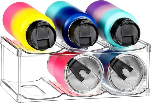 Organizador de botellas de agua apilable con compartimento más grande - para Stanley y otros grandes vasos - Estante de vino transparente, soporte