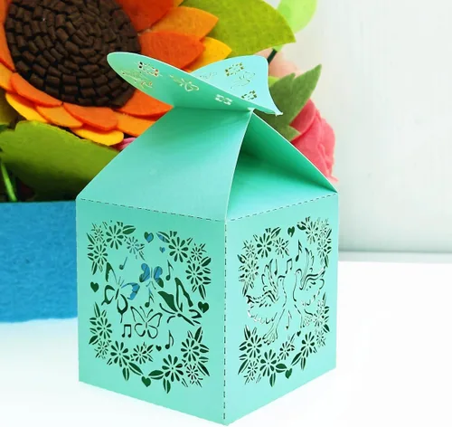 Miniatura 2 de the love 46 cajas de recuerdos de fiesta, flores cortadas con láser y mariposas, pavo real, pájaros, dulces, caja de chocolate, regalos de boda, Azul