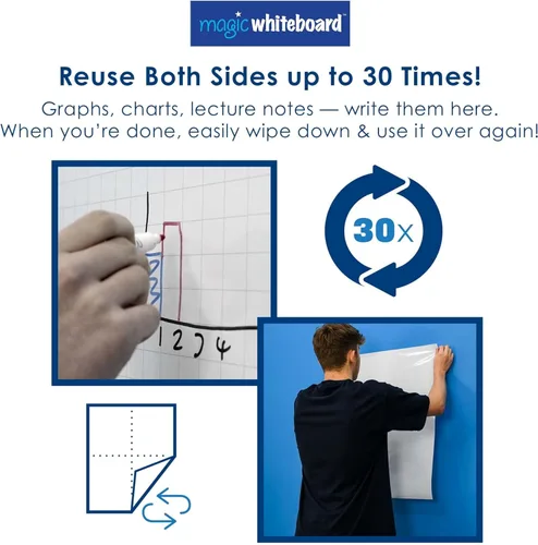 Miniatura 4 de Magic Whiteboards - Hojas de pizarra blanca mágica, 31 1/2 pulgadas de ancho x 23 1/2 pulgadas de alto, 25 hojas (MW2125)