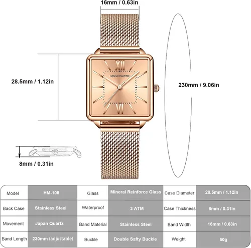 Miniatura 3 de Reloj de pulsera vintage para mujer, estilo cuadrado, estilo vintage, para mujer