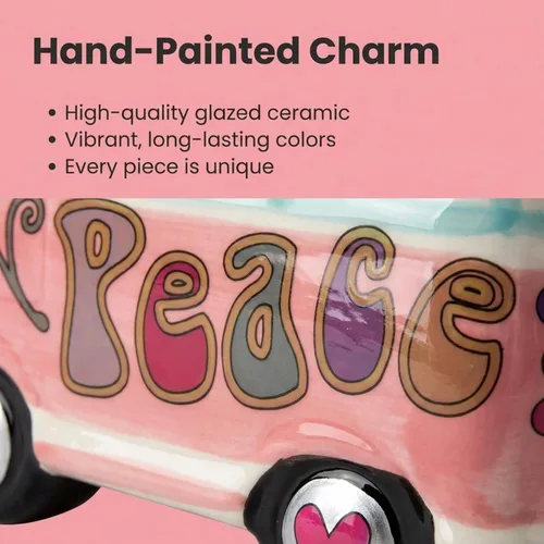 Miniatura 4 de The Bridge Collection Hippy Bus Maceta - Retro Peace Van Soporte de cerámica pintado a mano para suculentas y hierbas, mini maceta boho