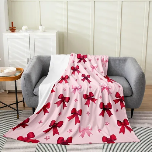 Miniatura 28 de Erosebridal Manta de franela con nudo de lazo para niñas, 40 x 50 pulgadas, diseño de rayas de diamante, para sofá cama y cama de vellón para niños