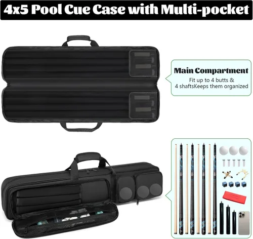 Miniatura 3 de Estuche para taco de piscina - 4x4 Bolsillo acolchado para taco de piscina - Sostiene 4 culatas y 4 ejes, múltiples bolsillos para accesorios