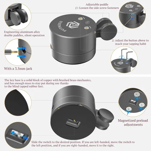 Miniatura 2 de Putikeeg Mini llave de código morse, pala doble CW con base magnética, paletas de retorno magnéticas, llave Lambic Morse para radioaficionado (gris)
