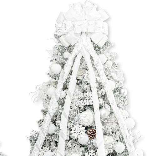 Miniatura 21 de Hismir Lazo grande de 53 x 13 pulgadas con serpentina de purpurina, lazos decorativos para árbol de Navidad, corona, puerta, festival, decoración